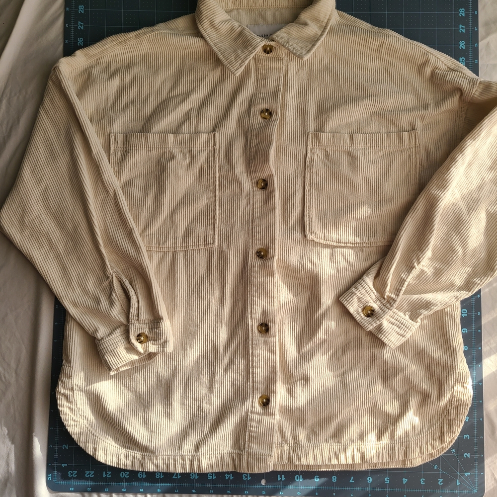 Beige Corduroy Button-Up Shirt Shacket Celebrity Pink Medium
